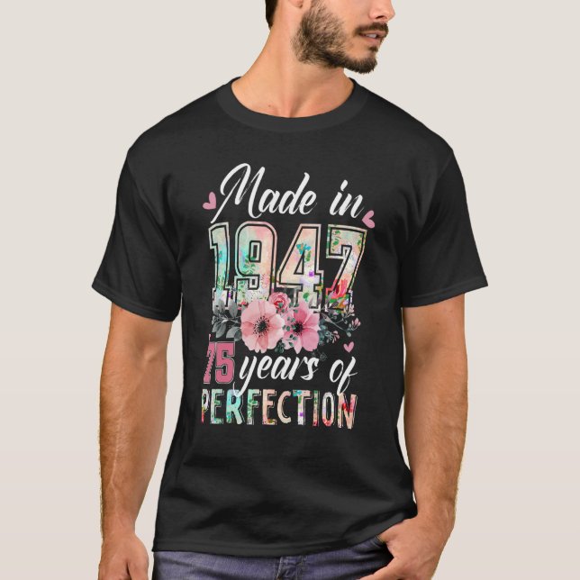 Camiseta Hecho En 1947 Floral 75 Años De Edad 75º Cumpleaño (Anverso)