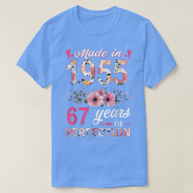 Camiseta Hecho En 1955 Regalo Floral De 67 Años De Edad (Diseño del anverso)