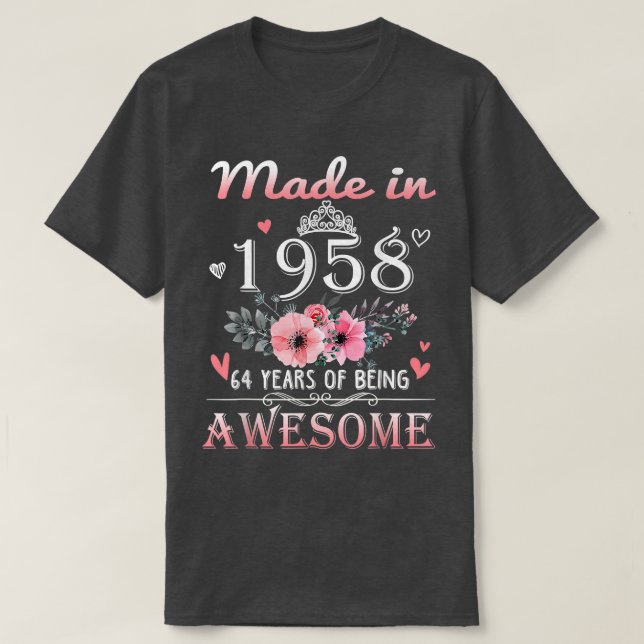 Camiseta Hecho En 1958 Regalo Floral De 64 Años De Edad (Diseño del anverso)