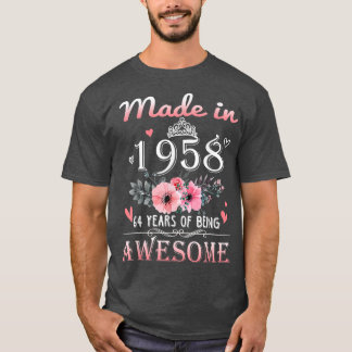Camiseta Hecho En 1958 Regalo Floral De 64 Años De Edad