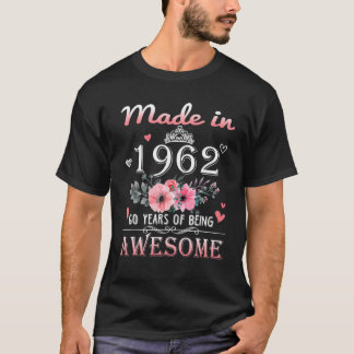 Camiseta Hecho En 1962 Regalo Floral De 60 Años