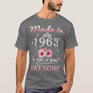 Camiseta Hecho En 1963 Regalo Floral De 59 Años De Edad De 
