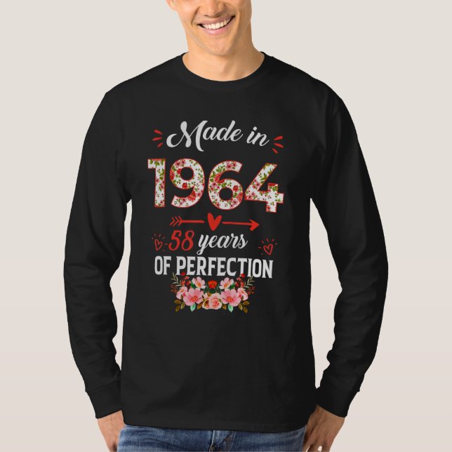 Camiseta Hecho En 1964 Floral 58 Años De Edad 58º Cumpleaño (Anverso)