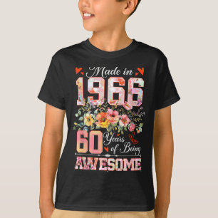 Camiseta Hecho en 1966 floral 60 cumpleaños mujeres 60 años