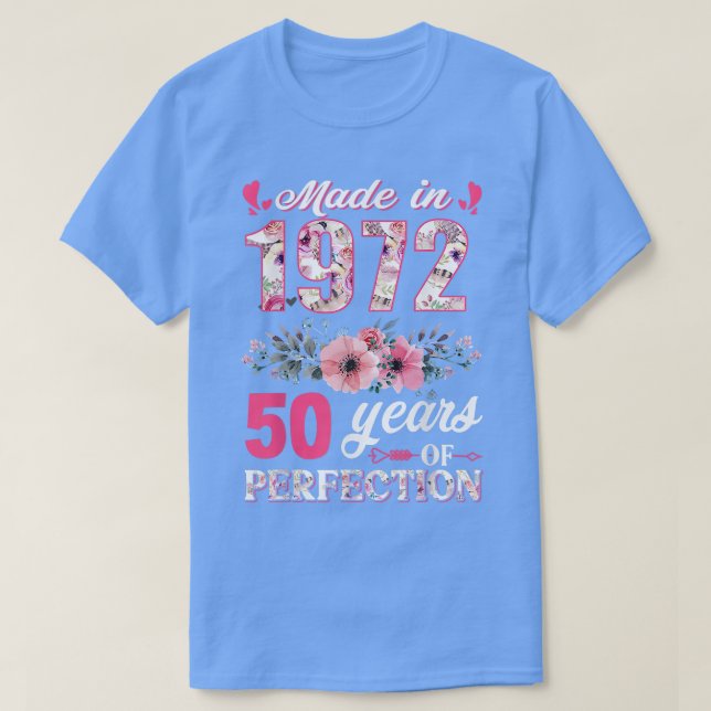 Camiseta Hecho en 1972 Regalo Floral 50 Años (Diseño del anverso)