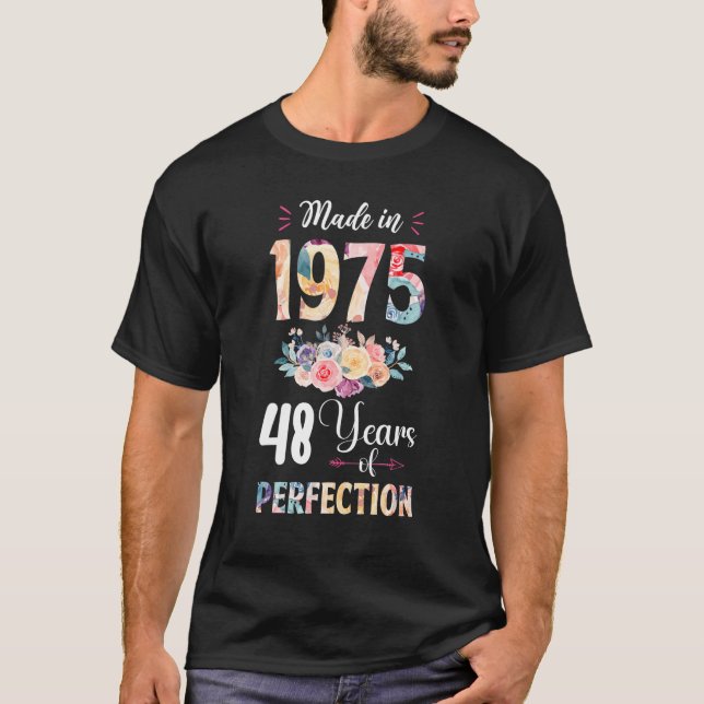 Camiseta Hecho En 1975 Regalo Floral 48 Años De Edad (Anverso)