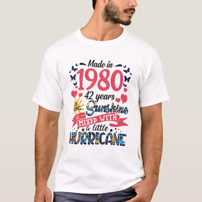 Camiseta Hecho En 1980 42 Años De Ser Sunshine 42º Nacimien (Anverso)