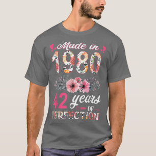Camiseta Hecho en 1980 Regalo Floral 42 Años