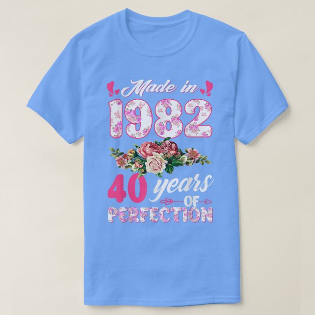 Camiseta Hecho en 1982 Regalo Floral de 40 años de antigüed (Diseño del anverso)