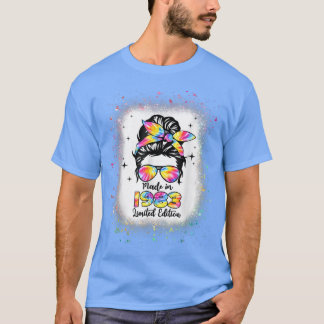 Camiseta Hecho en 1983 Cumpleaños Bleached Tie Dye Mess Bun