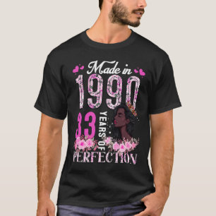 Camiseta Hecho En 1990 Floral 33 Años Cumpleaños 33 Black