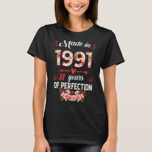 Camiseta Hecho En 1991 Floral 31 Años De Edad 31er Cumpleañ