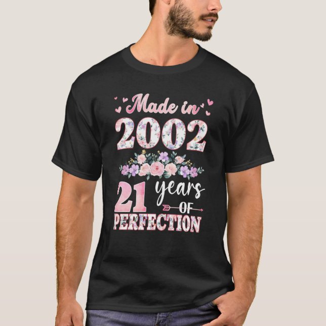 Camiseta Hecho En 2002 Floral 21 Años De Edad 21er Cumpleañ (Anverso)