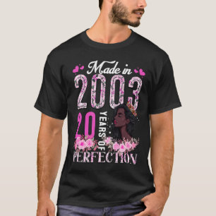 Camiseta Hecho en 2003 Floral 20 años de edad Blac