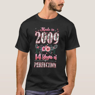 Camiseta Hecho En 2009 Floral 14 Años De Edad 14º Cumpleaño