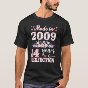 Camiseta Hecho En 2009 Floral 14 Años De Edad 14º Cumpleaño