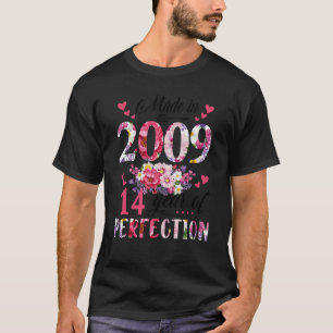 Camiseta Hecho En 2009 Floral 14 Años De Edad 14 Años Wo