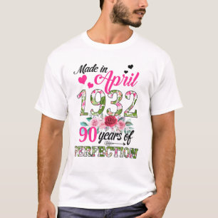 Camiseta Hecho En Abril De 1932 Floral 90 Años De Edad 90 A