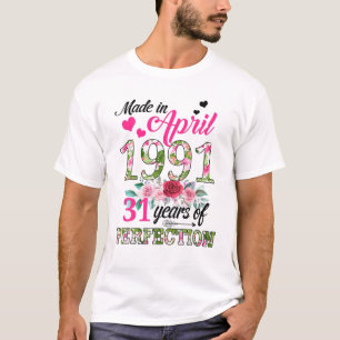 Camiseta Hecho En Abril De 1991 Floral 31 Años De Edad 31º