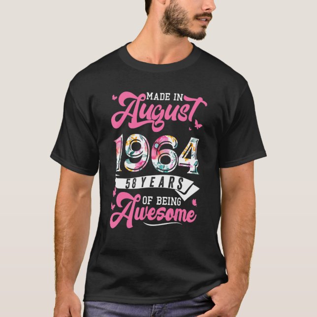 Camiseta Hecho En Agosto De 1964 Floral 58 Años De Edad 58º (Anverso)