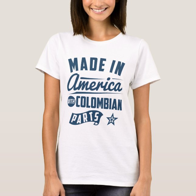 Camiseta Hecho en América con las piezas colombianas (Anverso)