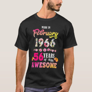 Camiseta Hecho En Febrero De 1966 Mi Cumpleaños 56 Años De