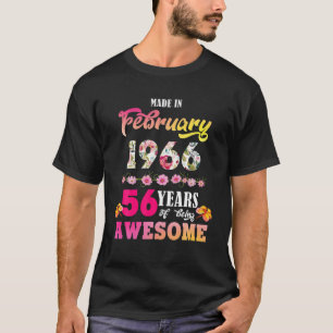 Camiseta Hecho En Febrero De 1966 Mi Cumpleaños 56 Años De