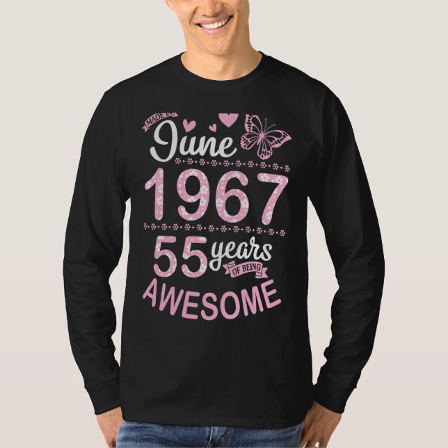 Camiseta Hecho En Junio De 1967 Cumpleaños De Las Flores 55 (Anverso)