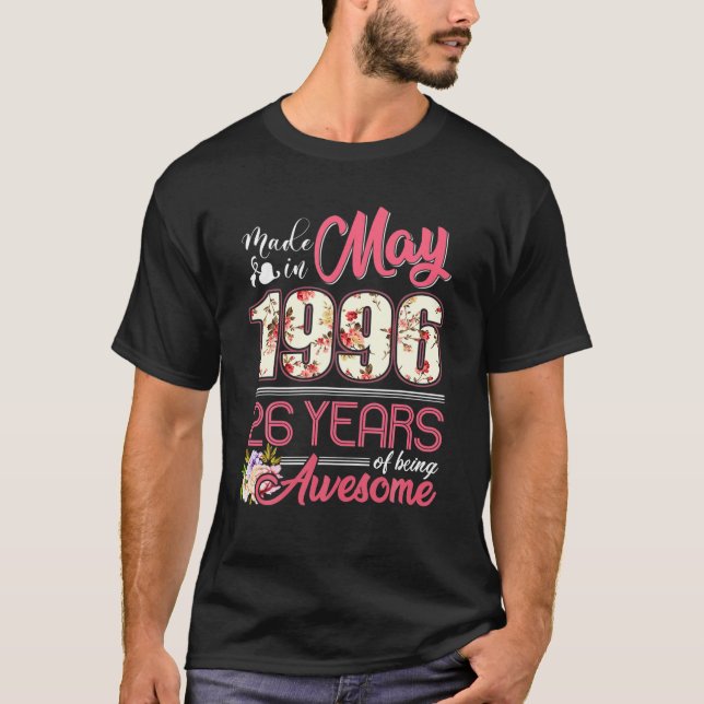 Camiseta Hecho En Mayo De 1996 Floral 26 Años De Edad 26 Añ (Anverso)
