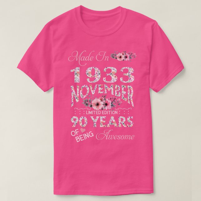 Camiseta Hecho En Octubre De 1933, Con 90 Años De Presencia (Diseño del anverso)