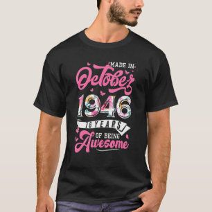 Camiseta Hecho En Octubre De 1946 Floral 76 Años De Edad 19