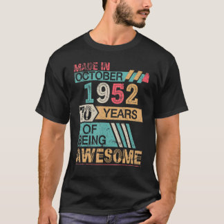 Camiseta Hecho En Octubre De 1952 Feliz Cumpleaños 70 Años