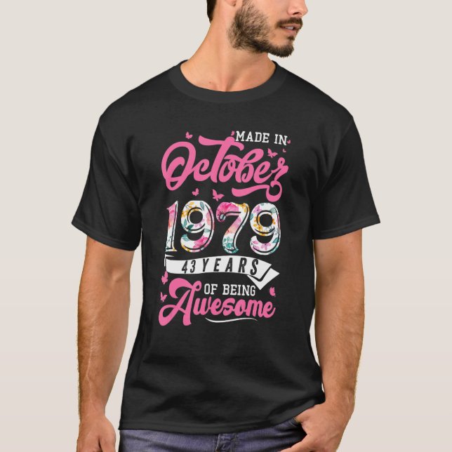 Camiseta Hecho En Octubre De 1979 Floral 43 Años De Edad 19 (Anverso)