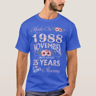 Camiseta Hecho En Octubre De 1988 Floral 35 Años De Edad
