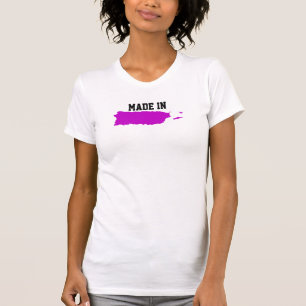 Camiseta Hecho en Puerto Rico. Mapa puertorriqueño rosado