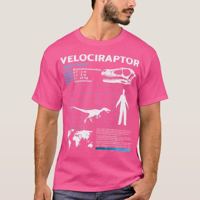 Camiseta Hechos de la hoja de datos de Velociraptor Dinosau (Anverso)