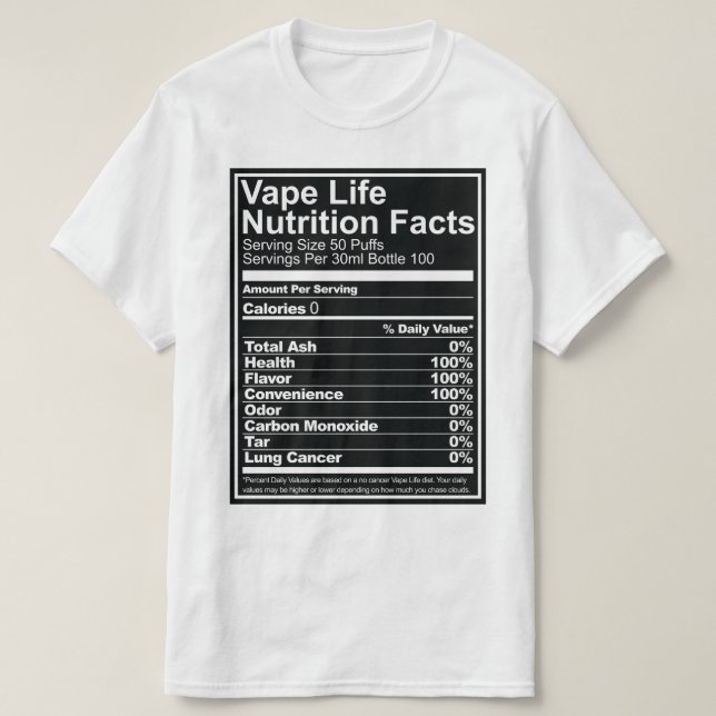 Camiseta Hechos de la nutrición de la vida de Vape (Diseño del anverso)