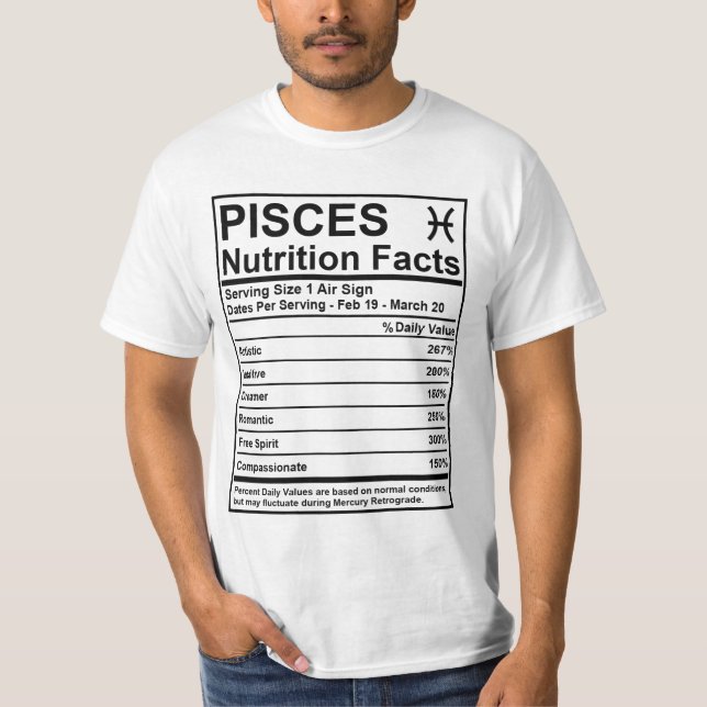 Camiseta Hechos de la nutrición de Piscis - (Anverso)