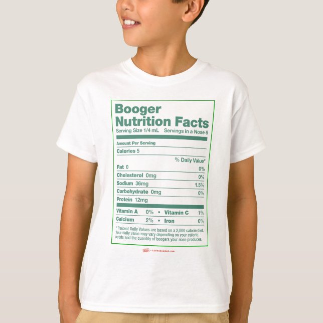 Camiseta Hechos de la nutrición del Booger (Anverso)