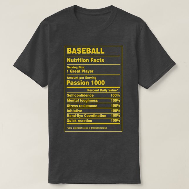 Camiseta Hechos de nutrición Béisbol (Diseño del anverso)
