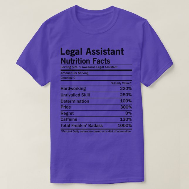 Camiseta Hechos de nutrición de asistente jurídico (Diseño del anverso)