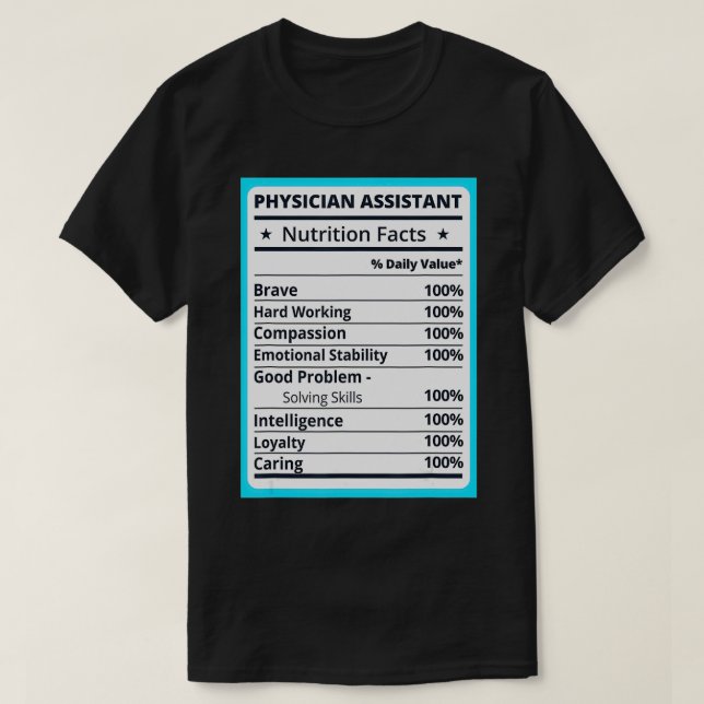 Camiseta Hechos de nutrición de asistente médico (Diseño del anverso)