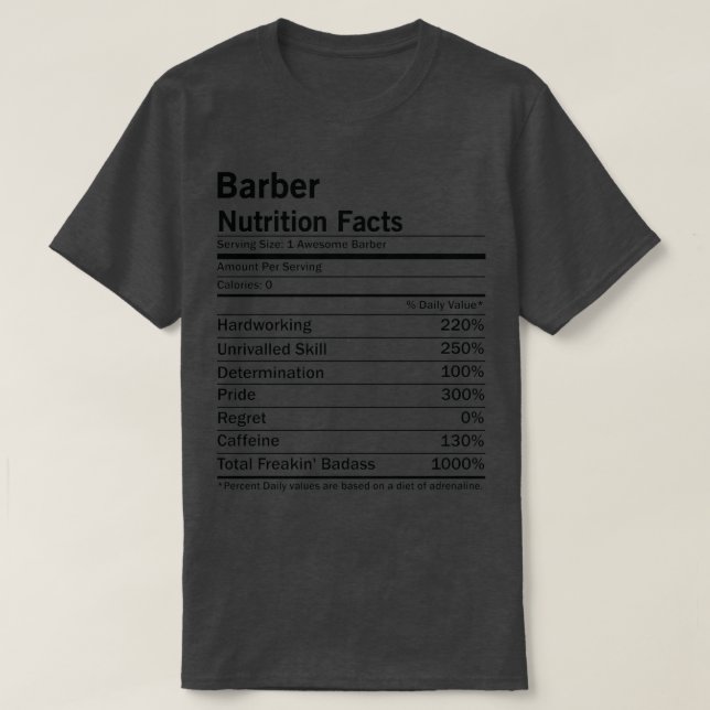 Camiseta Hechos de nutrición de barbero 2 (Diseño del anverso)