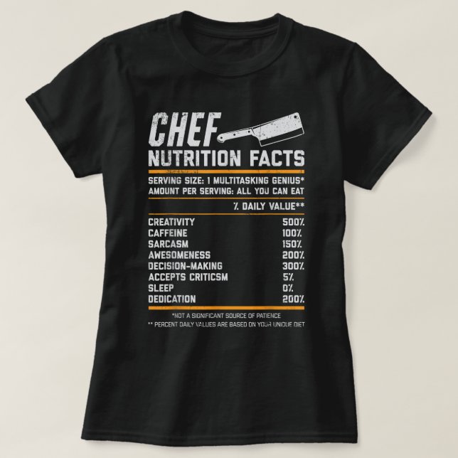 Camiseta Hechos de nutrición de chef Hombres de Cocina dive (Diseño del anverso)