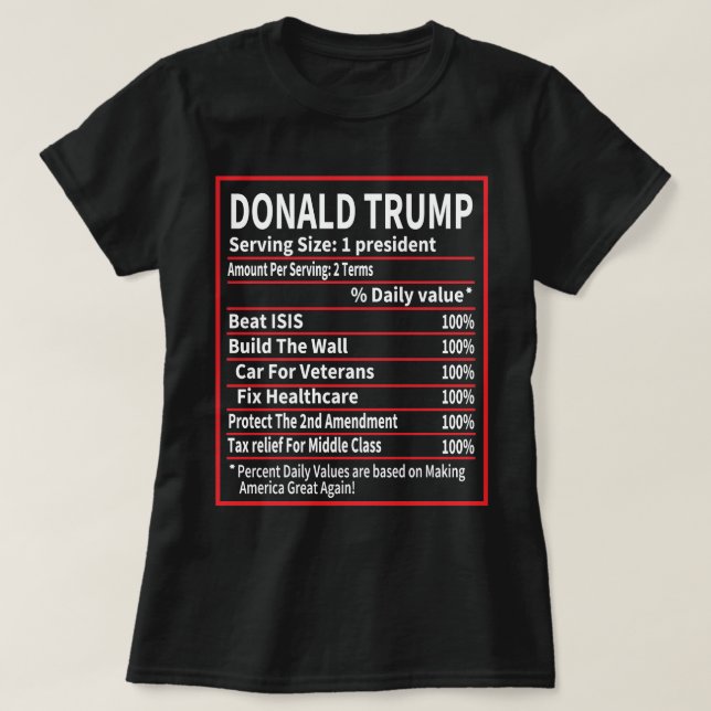 Camiseta Hechos de nutrición de Donald Trump - Navidades di (Diseño del anverso)