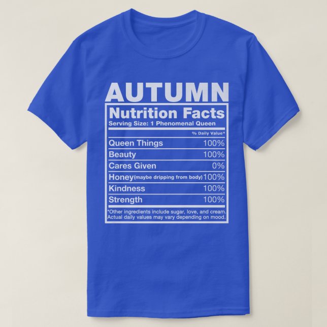 Camiseta Hechos de nutrición de otoñoNombre de otoño Cumple (Diseño del anverso)