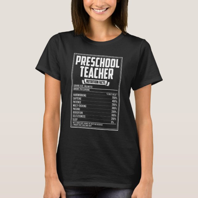 Camiseta Hechos de nutrición de profesores de preescolar (Anverso)