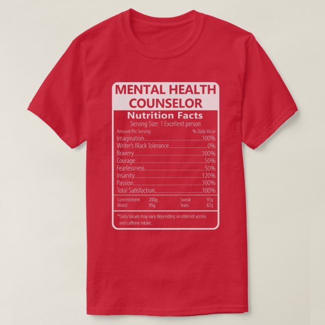 Camiseta Hechos de nutrición del asesor de salud mental (Diseño del anverso)