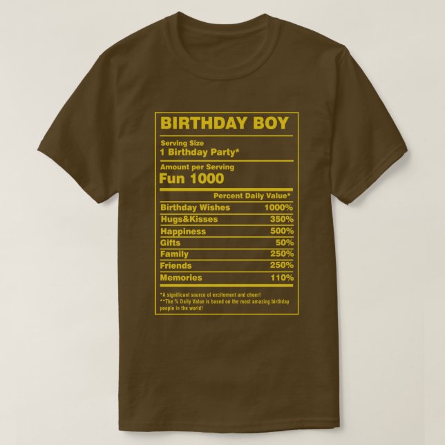 Camiseta Hechos de nutrición Niño cumpleaños (Diseño del anverso)