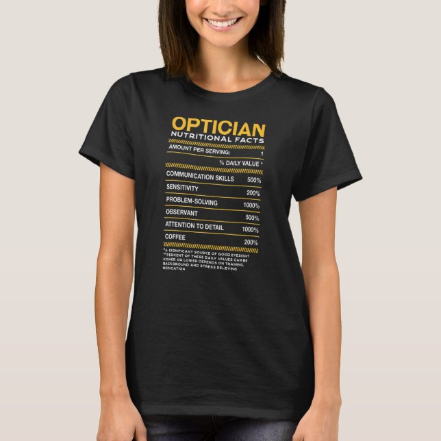 Camiseta Hechos De Nutrición Óptica Optometrista Optometría (Anverso)